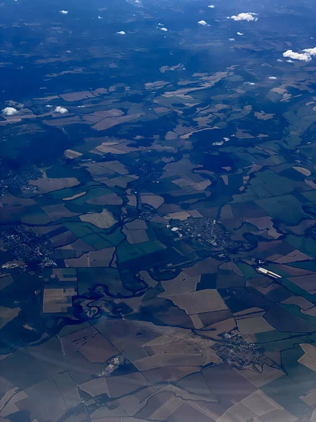 Вид Повітря Сільськогосподарські Угіддя Поля Луки Вікна Літака — стокове фото