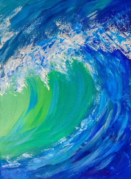 Wave. Blue and green abstract painting on canvas. Hand-drawn illustration.