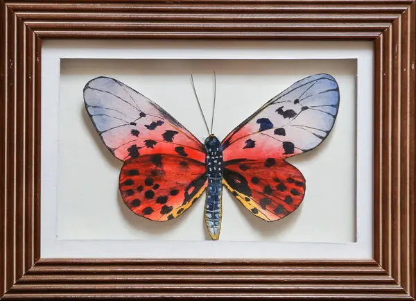 a red butterfly with spots. Watercolor illustration. collection of butterflies