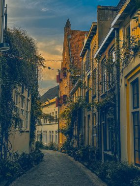 Hollanda 'nın eski Zutphen kentinin sokak manzarası 