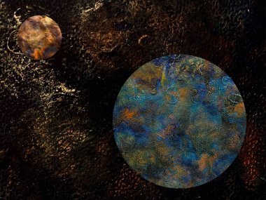 Gezegenli ve yıldızlı arkaplan, renk kolajı. 