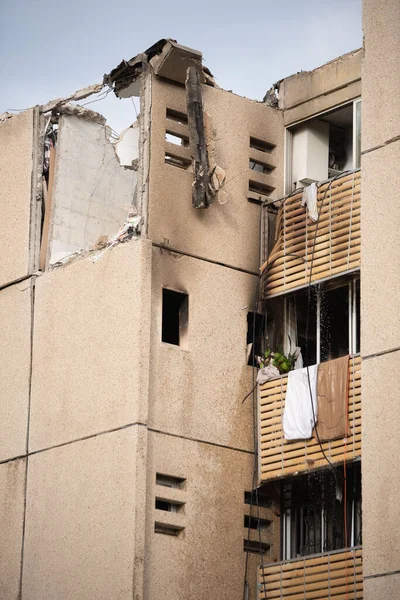 Tel Aviv Israel Octombrie 2023 Lovit Direct Rachetă Hamas Clădirile fotografii de stoc fără drepturi de autor