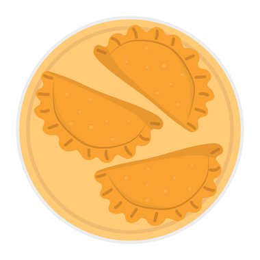 Tabak illüstrasyonunda elle çizilmiş börek ya da kızarmış turta. Tipik Latin Amerika ve İspanyol fast food. Çizgi film tarzında Empanada