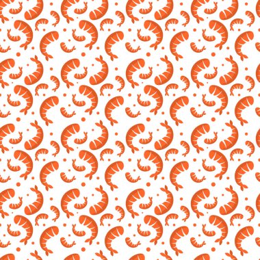 Karides deniz mahsulleri dikişsiz desen. Beyaz arka planda izole edilmiş karides. Logo. Karides