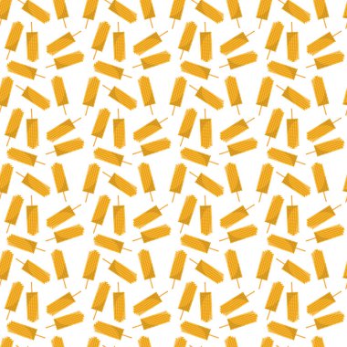 Düz bir çubukta mısır. Beyaz arka planda geleneksel Meksika yemekleri. Düz vektör illüstrasyonu