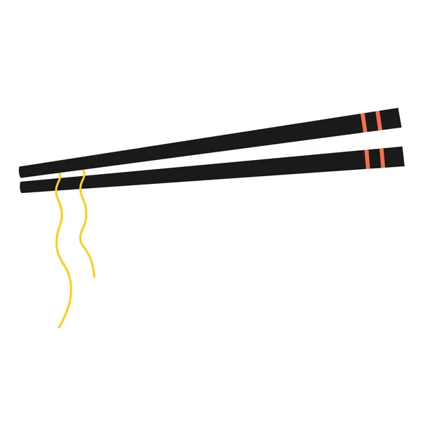 Černé Hůlky Ploché Ležely Ilustrace Izolované Bílém Pozadí Pár Sushi — Stockový vektor