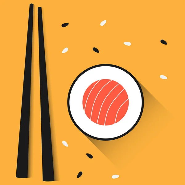 Palillos Con Rollo Sushi Levántate Pieza Sushi Con Icono Web — Vector de stock