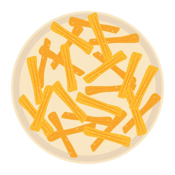 Savoureux Churros Sucrés Salés Sur Assiette Tasse Serviette Papier Cuisine — Image vectorielle