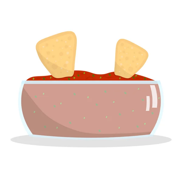 玉米片配红沙沙司图标向量 墨西哥玉米片 带有沙司浸渍图标 背景为白色 — 图库矢量图片