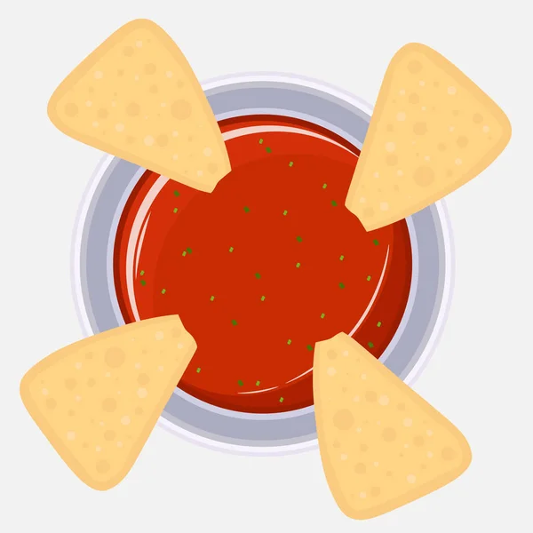 Nachos Mais Chips Mit Roter Salsa Sauce Symbolvektor Mexikanische Mais — Stockvektor