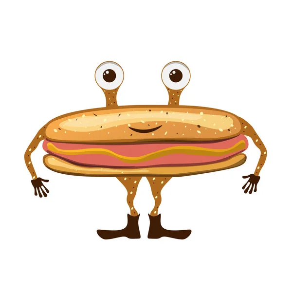 Personaggio Degli Hot Dog Illustrazione Piatta Isolata Vettoriale Fast Food — Vettoriale Stock