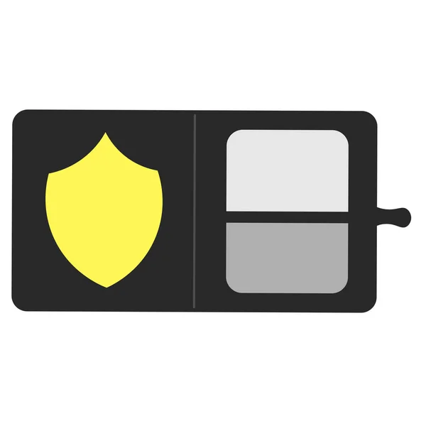 Polis kimliği - modern daire tasarım tarzı tek bir izole görüntü. Altın simgesi ve rozetin detaylı bir çizimi. Kolluk kuvvetleri kimlik, belge, dedektif, görevli memur fikri