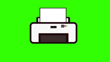 1080 yazıcı baskısı animasyon videosu, yazıcının sıfır alfa kanalı olan şeffaf bir arkaplan üzerinde bir kağıt baskı videosu, video animasyonu