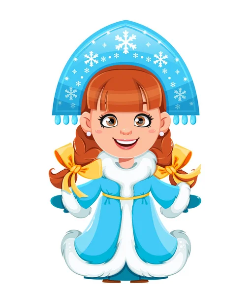 받으세요 크리스마스 러시아어 Snegurochka Snow Maiden 휴가를 귀여운 캐릭터 Stock — 스톡 벡터