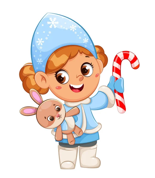 Bonne Année Joyeux Noël Fille Mignonne Dans Costume Snegurochka Snow — Image vectorielle
