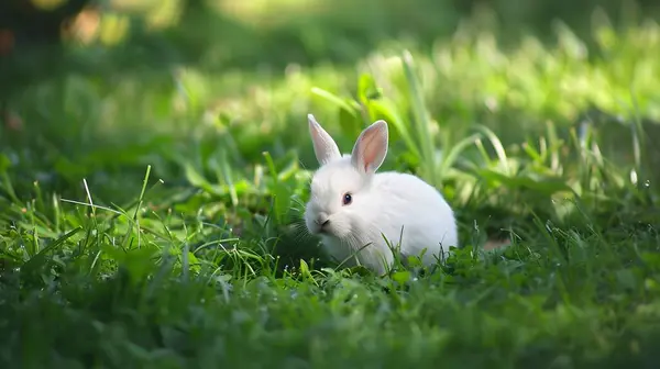 stock image Adorable Baby White Rabbit Nestled in Lush Grass, Capturing the Sweetness of Nature and the Charm of a Newborn Bunny in its Natural Habitat