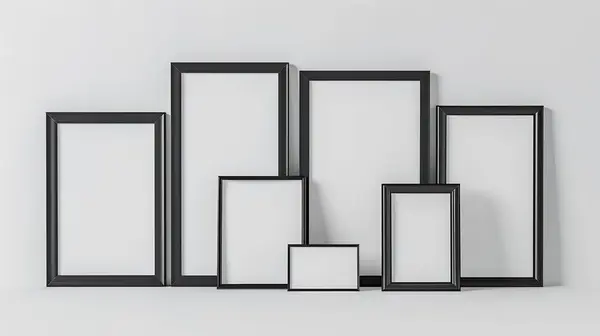 stock image Elegant Realistic Picture Frame Mockup with Black Border Set Against Crisp White Background for Art Display, Home Decor, and Professional Framing Solutions