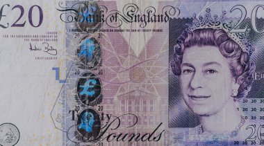 Tasarım amaçları için 20 Pound sterlin yakın plan.