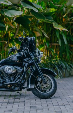 Siyah motosikletin yan kesimi.