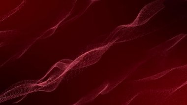 Siber uzay soyut arka planında canlandırılmış kırmızı renk dijital köşegen parçacık dalgası