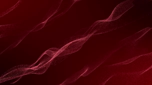 网络空间抽象背景下的动画红颜色数字对角线条带粒子波 — 图库视频影像