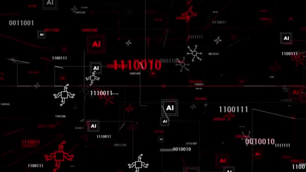 Animado Rojo Blanco Elemento Tecnología Matriz Inteligencia Artificial Fondo Negro — Vídeo de stock