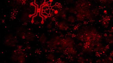 Animasyon kırmızı renk 3D ağ teknolojik elementler ve nöronlar, teknoloji arka planı