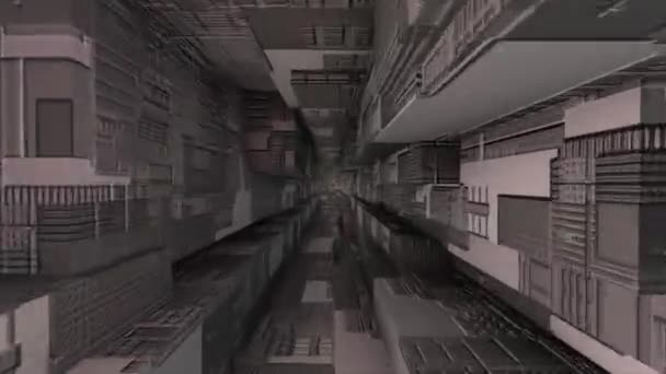 Elektronik Çip Desenli Karanlık Bilim Kurgu Kare Tünel Animasyonu — Stok video