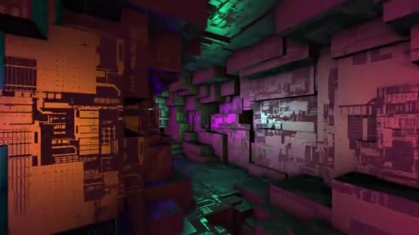 Animierter Bunter Science Fiction Kreisförmiger Metallischer Tunnel Mit Quaderförmigem Hintergrund — Stockvideo