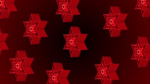 Modelo Estrella Giratoria Color Rojo Animado Con Marco Alambre Brillante — Vídeos de Stock