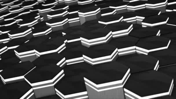 Geanimeerde Witte Zwarte Kleur Gloeiende Zeshoekige Blok Bewegen Neer — Stockvideo