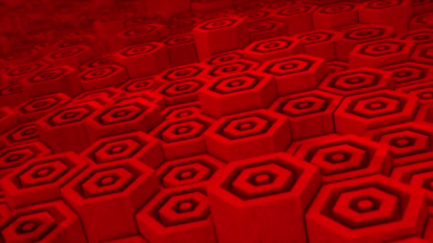 Animatie Rode Kleur Houten Textuur Zeshoekig Blok Neer Bewegen — Stockvideo