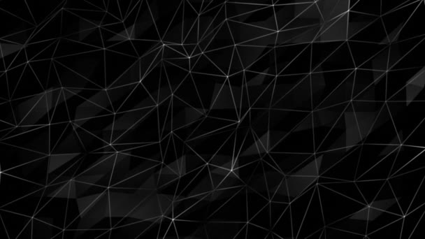 黒い背景 暗い未来的な3D技術の背景に複数の多角形の形のアニメーションされた白い点滅ラインおよび点 — ストック動画