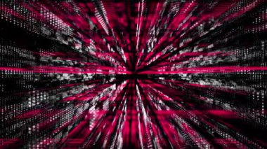 Animasyon Magenta kırmızı ve beyaz yüzen parçacıklar dijital teknolojik 3d siber uzay bulanık arkaplan