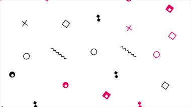 Canlandırılmış Magenta kırmızı ve siyah rastgele soyut şekiller pop tarzı minimal beyaz arkaplan