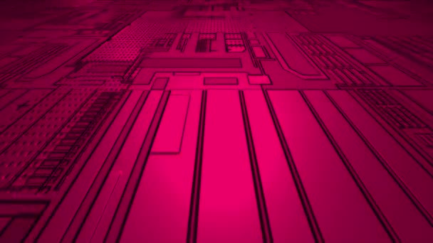 Geanimeerde Magenta Rode Computer Chipset Patroon Futuristische Technologie Achtergrond — Stockvideo