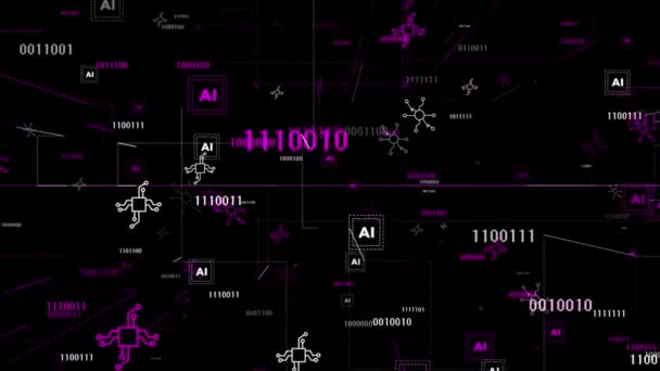 Animated Pink White Technology Element Artificial Intelligence Matrix Black Background — Stock Video