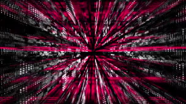 Анимационный Пурпурный Красный Белый Плавающие Частицы Цифровом Технологическом Киберпространстве Размытый — стоковое видео