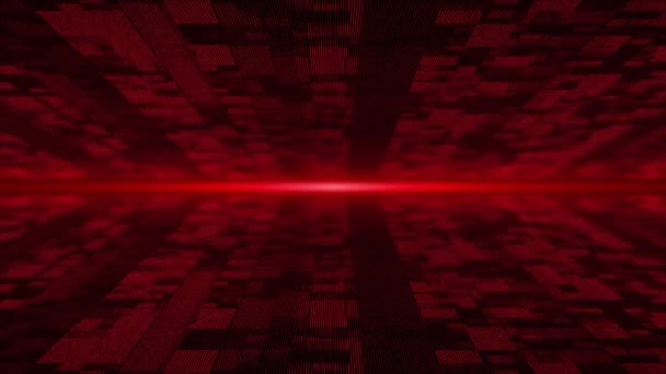Particules Volantes Rouges Animées Dans Cyberespace Numérique Avec Des Rayons — Video