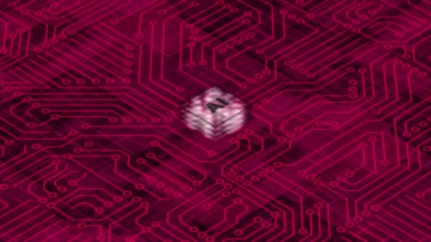 Animato Magenta Rosso Chip Computer Con Connessioni Segnali Computer Processore — Video Stock