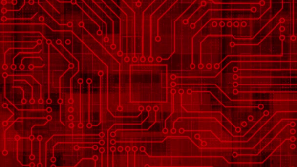 接続と信号でアニメーションされた赤いコンピュータチップ Aiコンピュータプロセッサの背景 マザーボード回路パターンの背景 — ストック動画