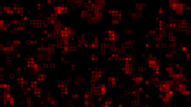 动画出现和消失2D红圈和正方形数字背景 黑暗未来派背景 — 图库视频影像