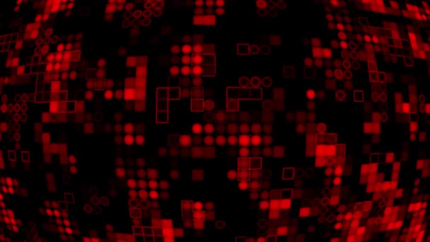 アニメーションアピアリングと消えた2D赤い円と正方形のデジタル曲線背景 暗い未来的な背景 — ストック動画