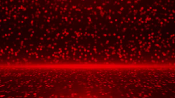 Анімовані Красиві Червоні Блискітки Частинки Падають Мерехтять Чорному Тлі Простий — стокове відео