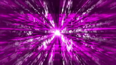 Dijital teknolojik 3d siber uzayda ışık ışınları ile yüzen canlı pembe parçacıklar