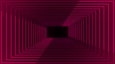 Canlandırılmış 3d dikdörtgen kutu tünel neon ışık gradyan arkaplan, neon hatları gelecekteki oyun arkaplanını hareket ettiriyor