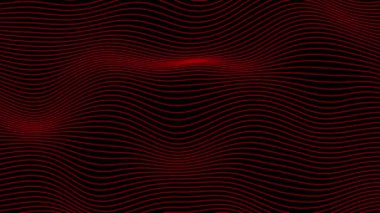 Animasyon Kırmızı renk yatay dalga çizgileri siyah arkaplan üzerinde hareket ediyor, soyut arkaplan döngüsü