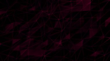 Animasyon Magenta kırmızı yanıp sönen çizgiler ve siyah zemin üzerinde çoklu çoklu çoklu çokgen şekilli noktalar, koyu fütüristik 3D teknoloji arka planı