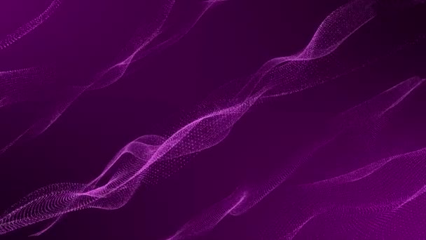网络空间抽象背景下的动画粉红彩色数字对角线条带粒子波 — 图库视频影像