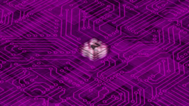 Chip Animato Pink Computer Con Connessioni Segnali Computer Processore Sfondo — Video Stock